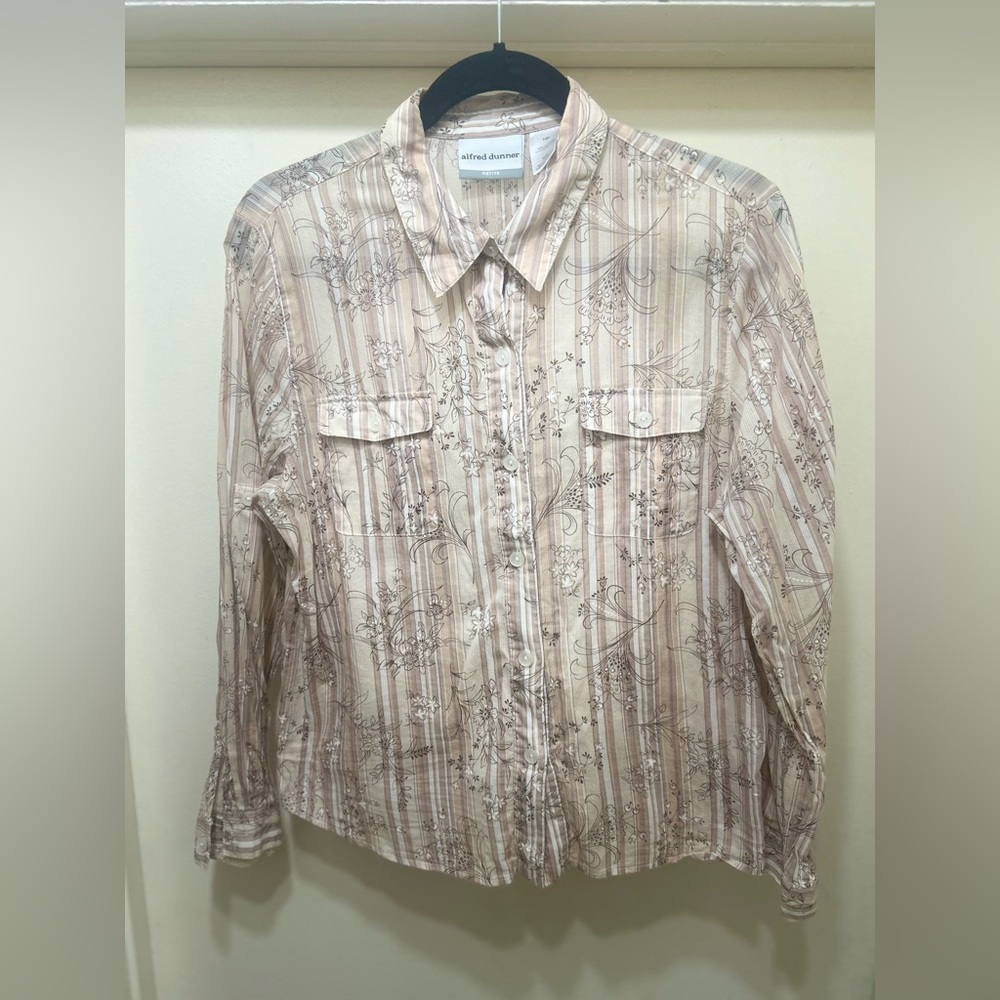 Alfred Dunner Womens Top Size 12 P Petite Floral Stripe Button Up Shirt